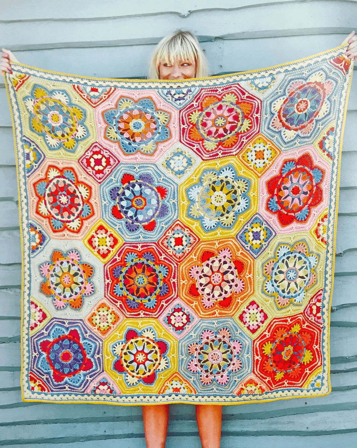 Handmade crochet blanket with Persian tile motifs