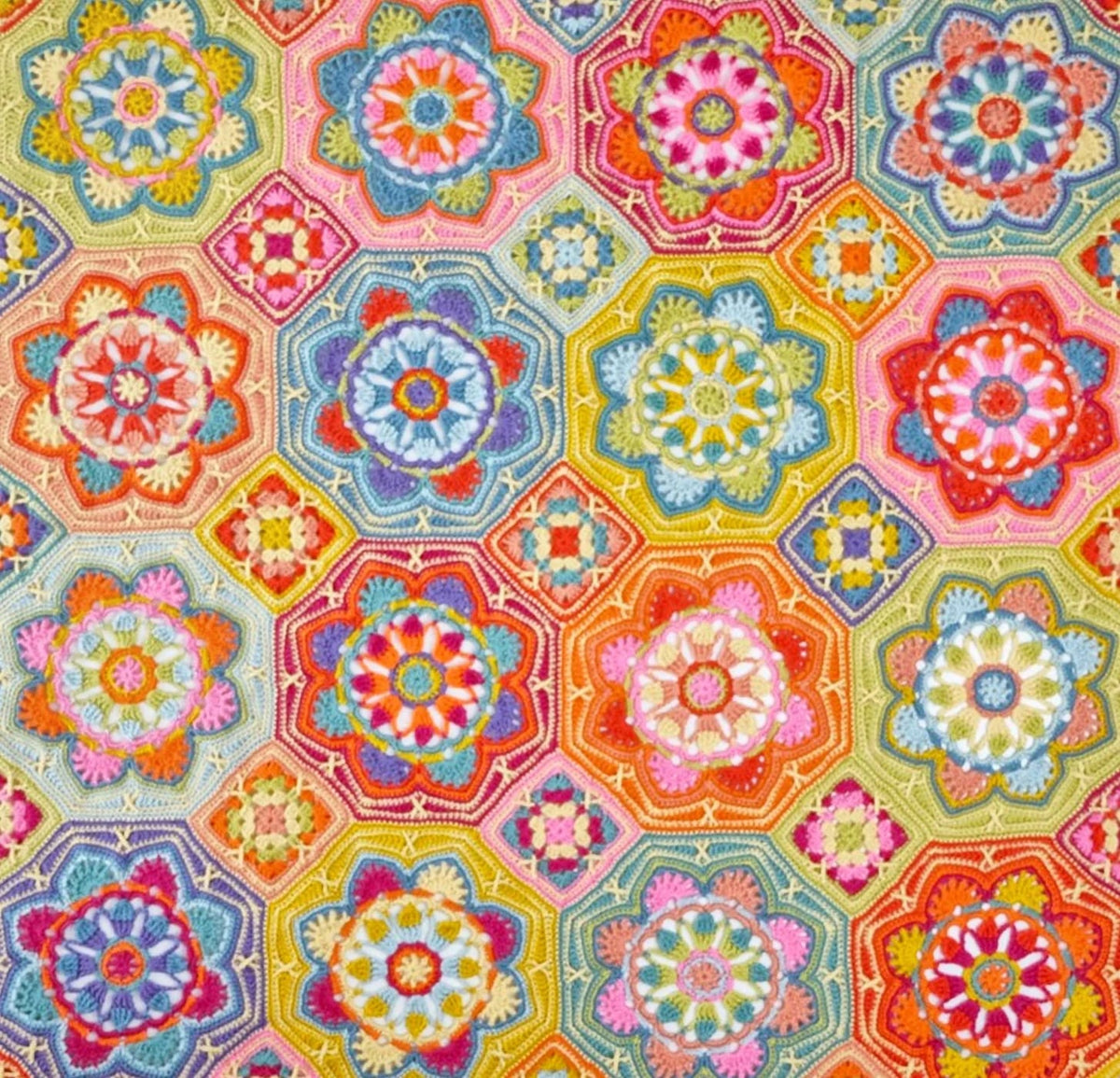 Close-up of Persian Tiles crochet blanket