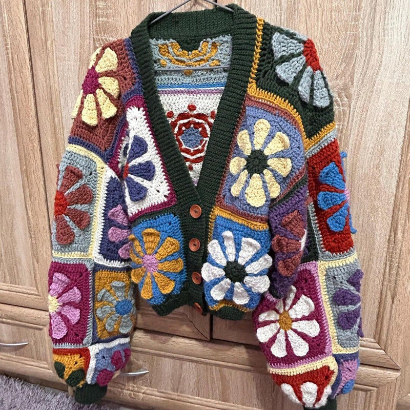 Retro Daisy Granny Square Cardigan Crochet Pattern