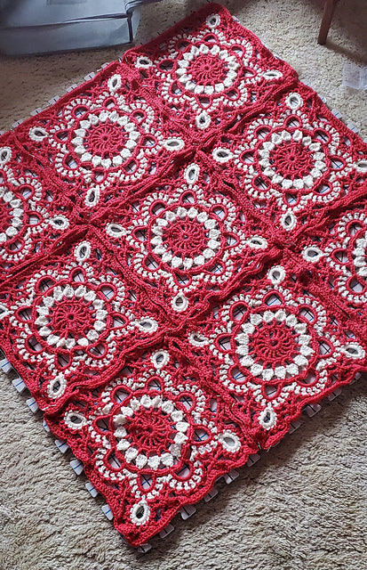 Red and white Classic granny square top inspired by Turkish style