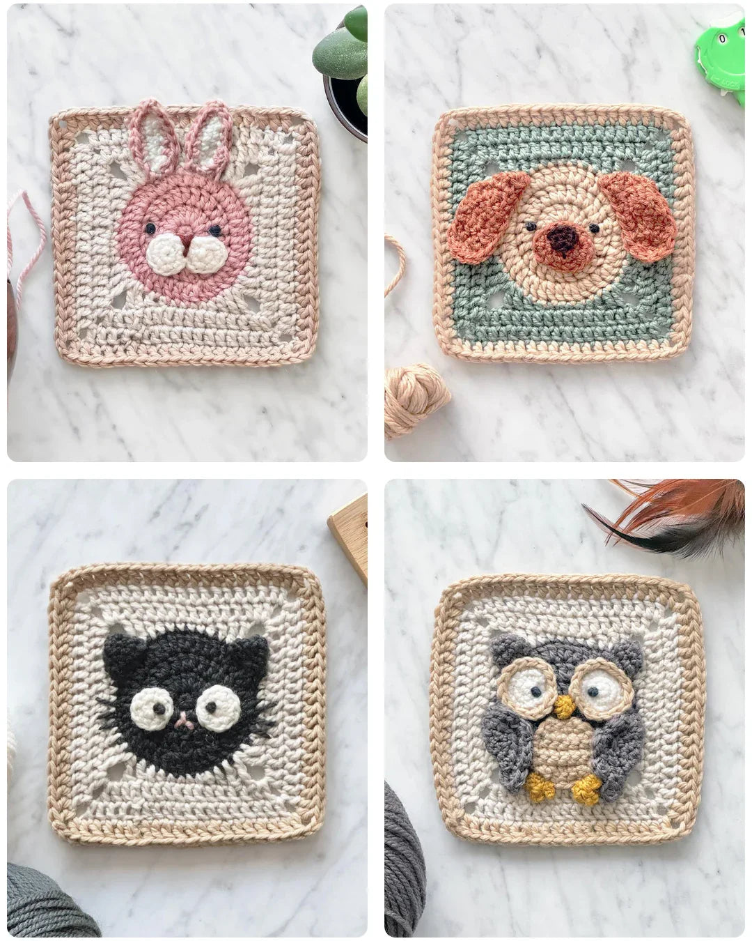 Pet Animals Granny Squares - Bundle of 4