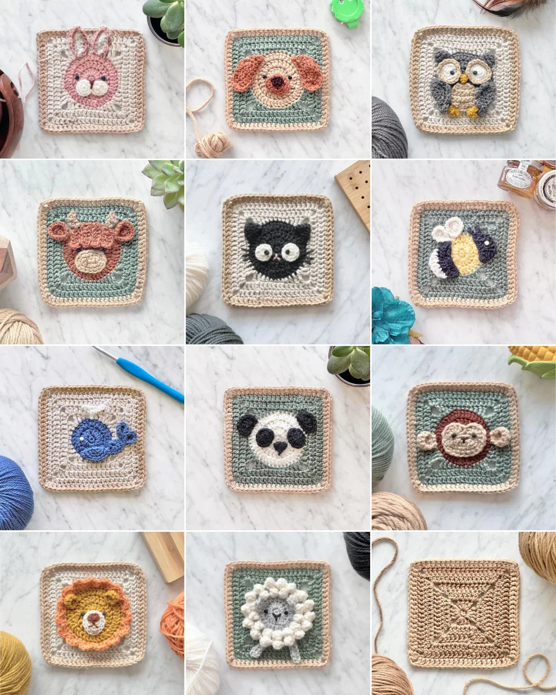 Animal Granny Squares - Crochet Patterns (incl. video)